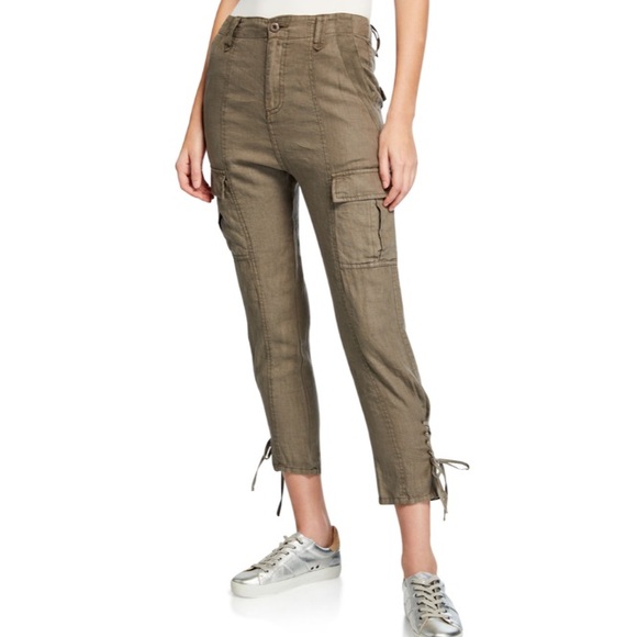 Joie Pants - Joie Telutci Cropped Linen Cargo Pants army green